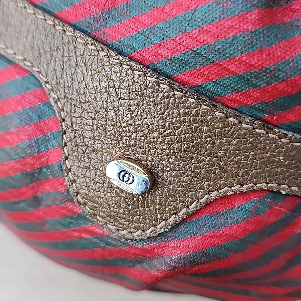 Gucci Red and Green Striped Vintage Women's Bucket Bag - Picture 5 of 16